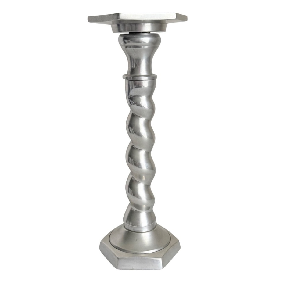 Home Interiors Candlestick Holder Silver 10.5in Spiral Barley Twist Hexagonal
